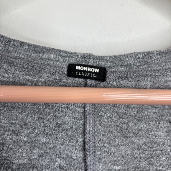 Monrow Textured Tri- Blend Fitted Long Sleeve Shirt Crew Neck Gray Size L Lounge - Picture 6 of 13